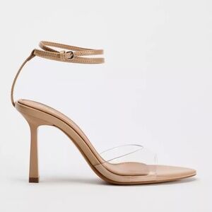 NEW Zara VINYL HIGH-HEEL SANDALS WITH ANKLE STRAP